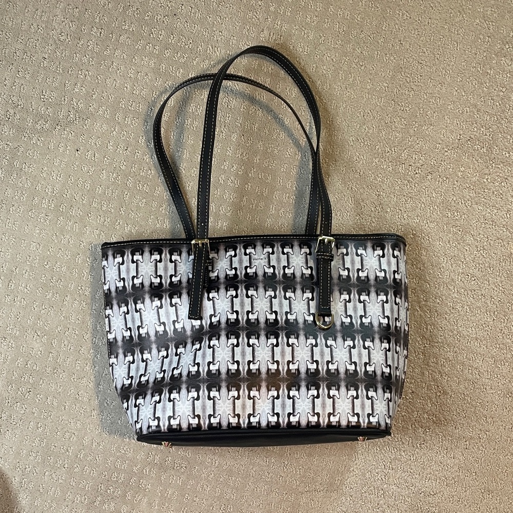 NEW Unique Vegan Leather Stylish Black and White Tote Bag with Guitar Pattern